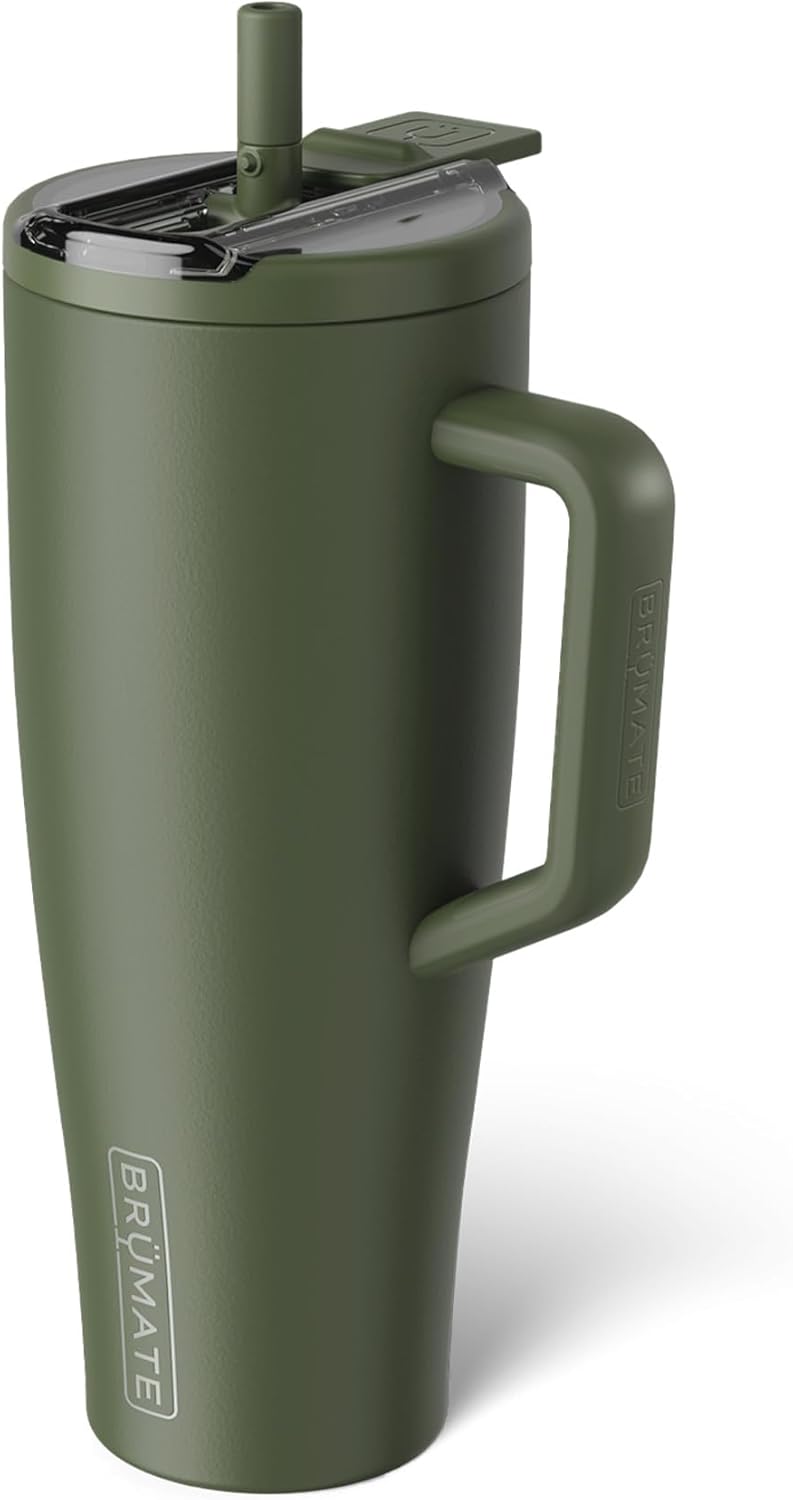BrüMate Era Flip - Vaso de 40 onzas con tapa con pajilla cubierta 100 % a prueba de fugas, popote higiénico cubierto, botella de agua de acero inoxidable aislada con asa, apto para portavasos, sin BPA (Lilac Dusk)
