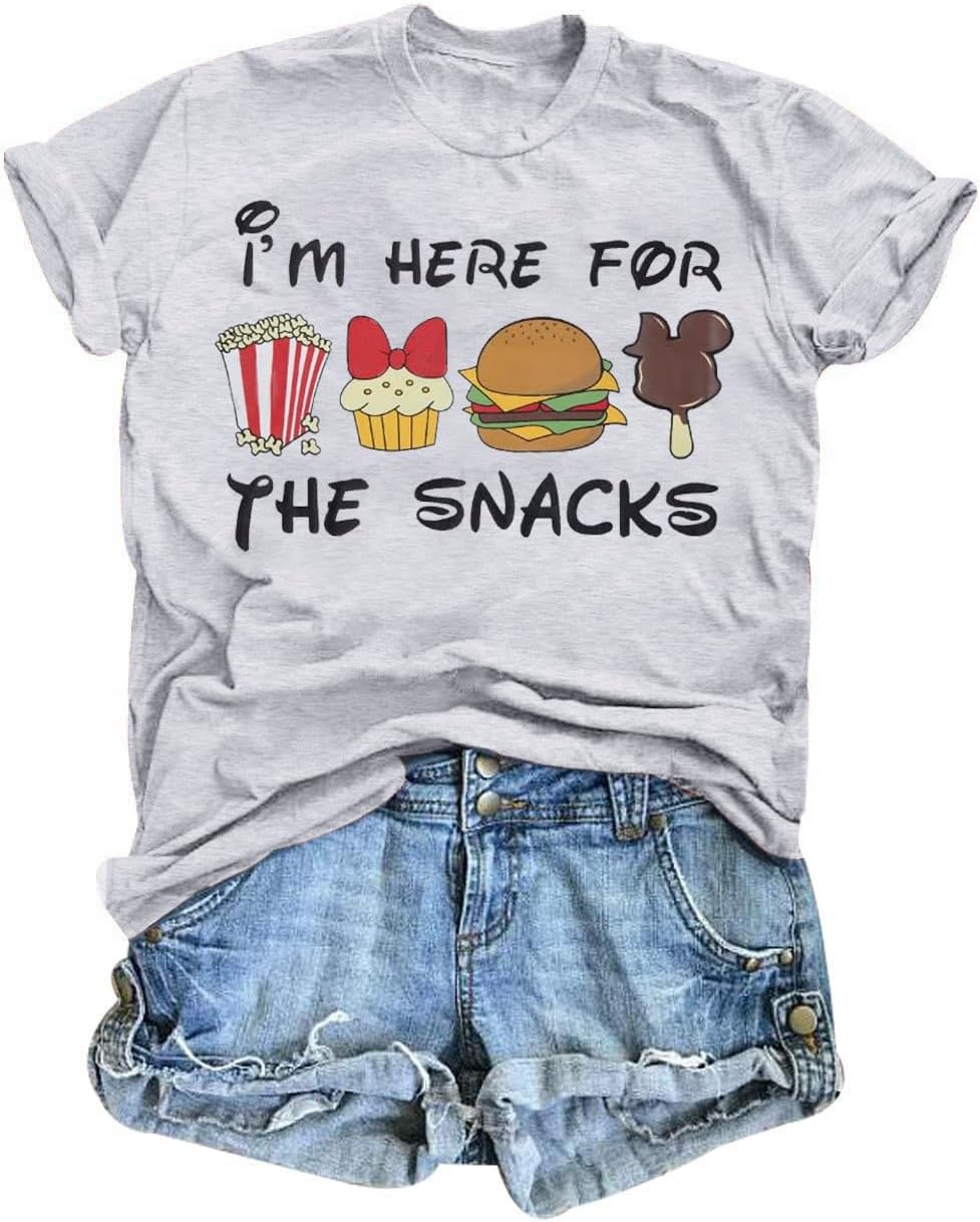Camisa Mágica para Mujer: Estoy Aquí por los Snacks, Camiseta del Reino Mágico, Camiseta Graciosa de Viajes por el Mundo, Camiseta de Manga Corta, Top