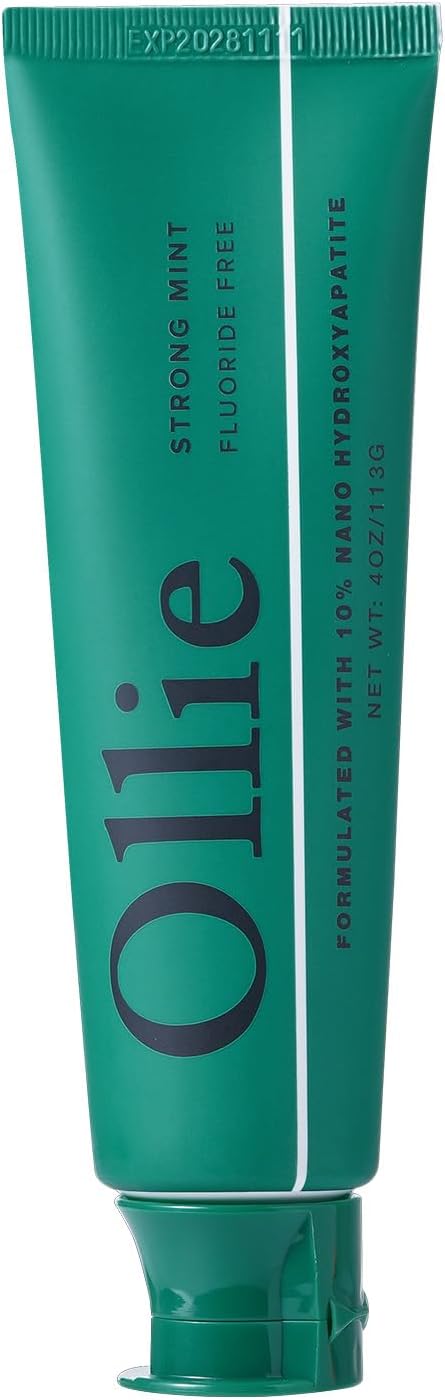 Ollie Pasta de dientes 10% Nano hidroxiapatita sin flúor para esmalte remineralizante, dientes sensibles y blanqueamiento, menta limpia, 4 onzas (paquete de 1)