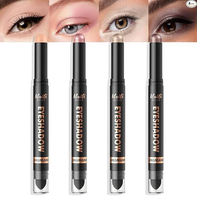LANGMANNI 8Colors Dual-Ended Cream Eyeshadow Stick Set – Silky Smooth, Waterproof & Transfer-Proof, Built-in Blender Brush, All-Day Matte & Shimmer Wear Eye Makeup(#A)