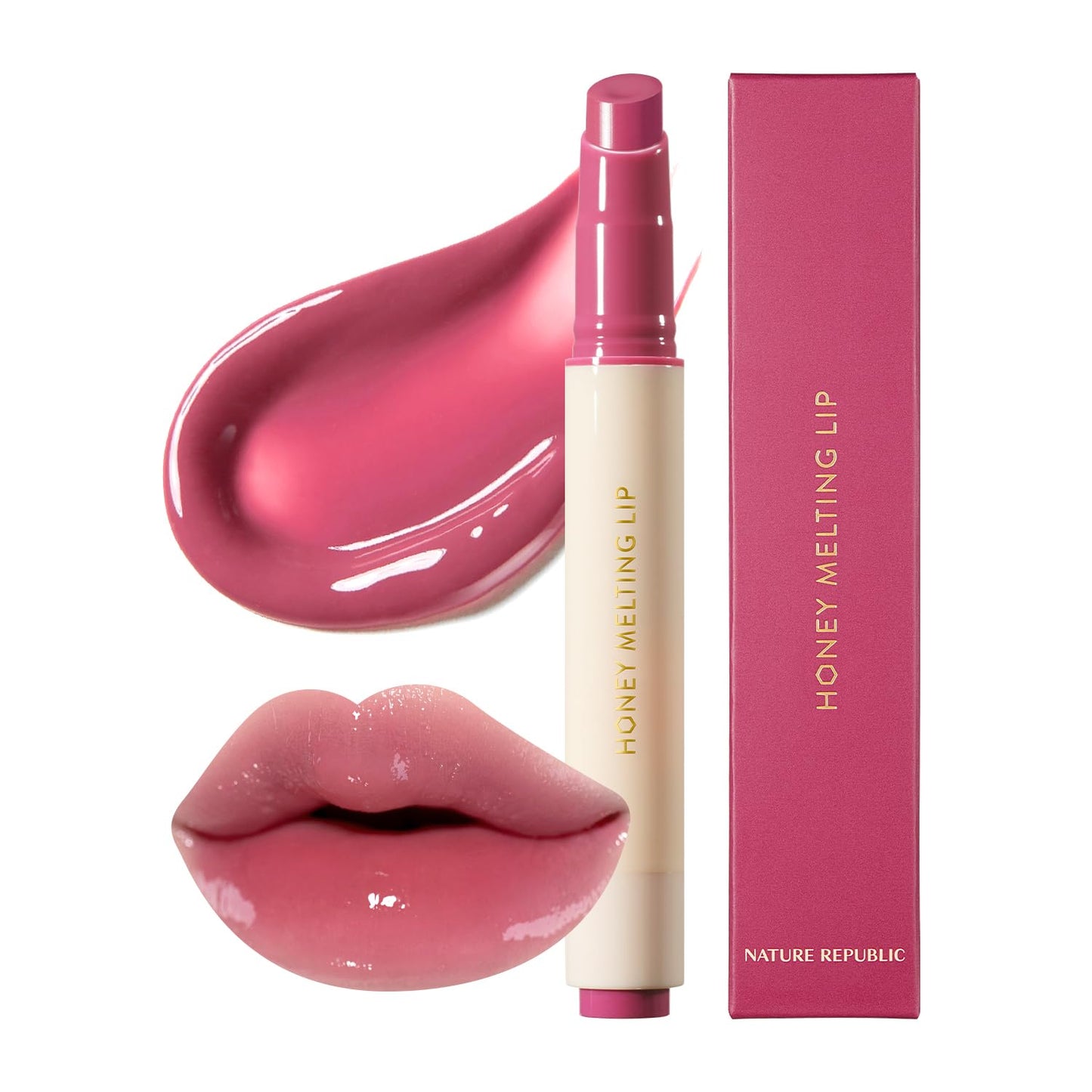 Nature Republic Labios de fusión de miel (03 BERRY) Palo de labios suave, brillo hidratante, bálsamos hidratantes, tinte transparente, brillo y acabado brillante, maquillaje coreano