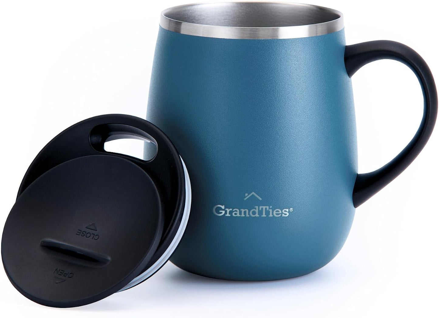 GRANDTIES 19 Colors Premium Vacuum Insulated Mug, 16.2 fl oz (460 ml), Mug with Easy Open Slide Lid, Stainless Steel, Double Wall Vacuum Insulation, Hot & Cold Protection, Popular in Office (Atlantis