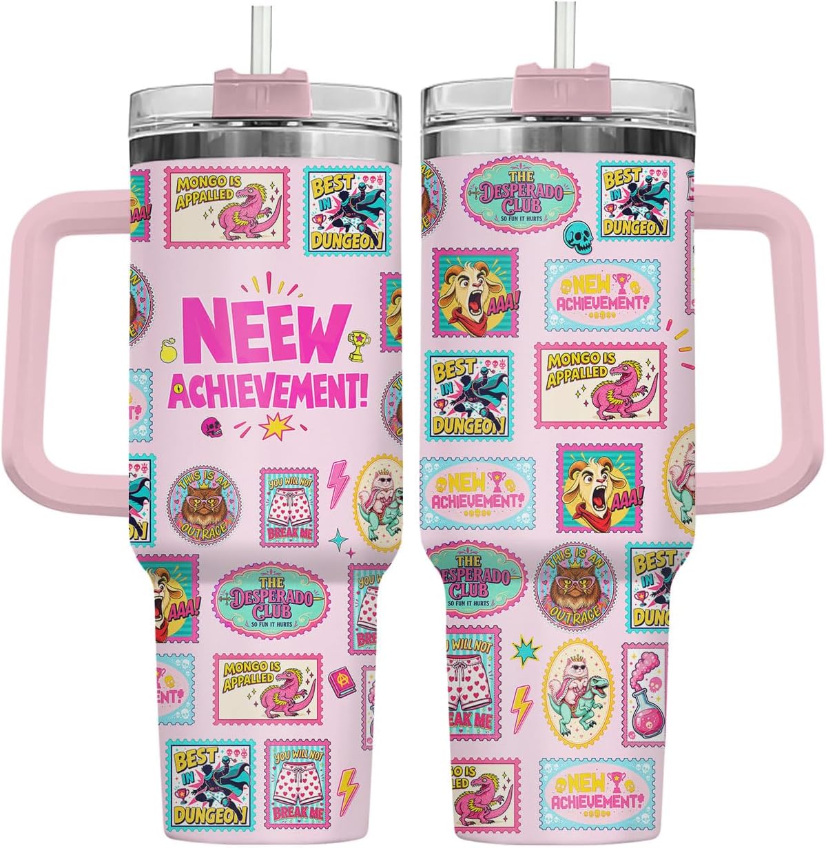 34HD Vaso de princesa rana de 40 onzas, taza de viaje aislada de acero inoxidable con asa y tapa con pajilla, regalo de cumpleaños, taza de películas de princesa de cuento de hadas para mujer