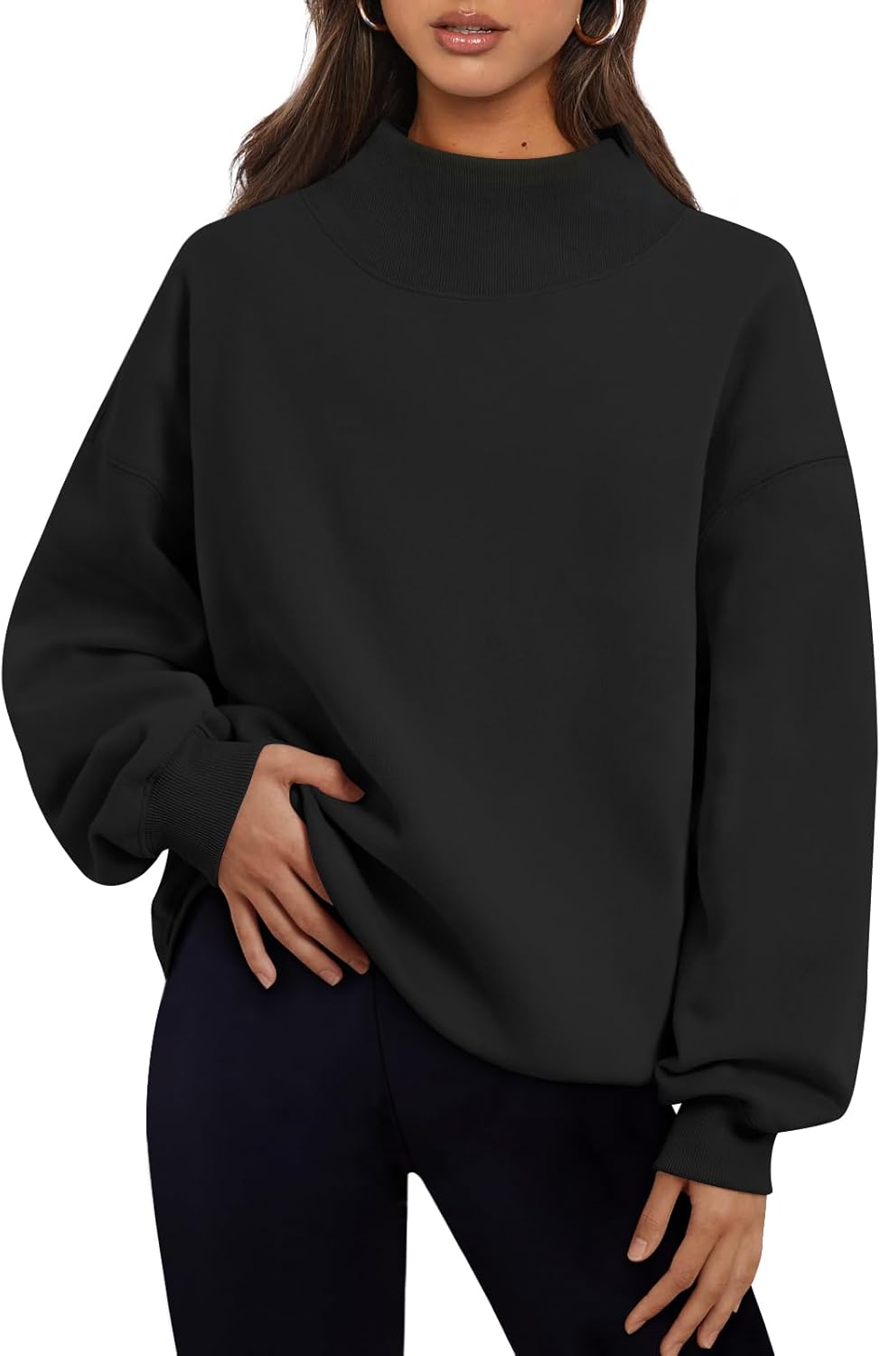 Trendy Queen - Sudaderas de gran tamaño para mujer, cuello alto, manga larga, sudaderas con capucha para otoño, ropa 2024 | Fall Fashion Clothes 2026,Long Sleeve Tops,Comfort Soft Fleece,Travel Casual Work Lounge Daily Outfit