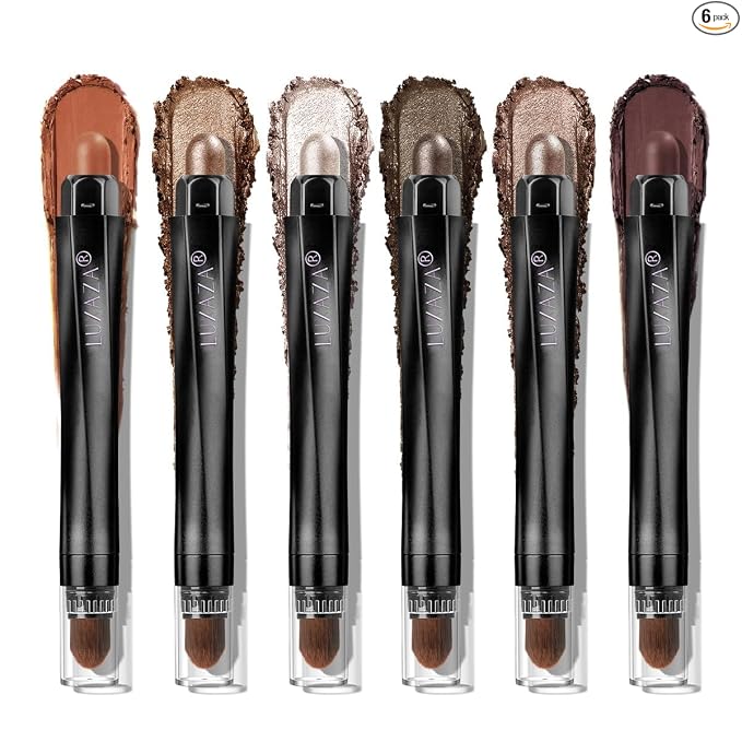 LUXAZA PRO Neutral Eyeshadow Stick Makeup 6PCS Set, Brown Nude Metallic Shimmer Matte Cream Eye Shadow Palette Eyeliner Brightener Pencil Crayon, Party Makeup - BROWN CANYON
