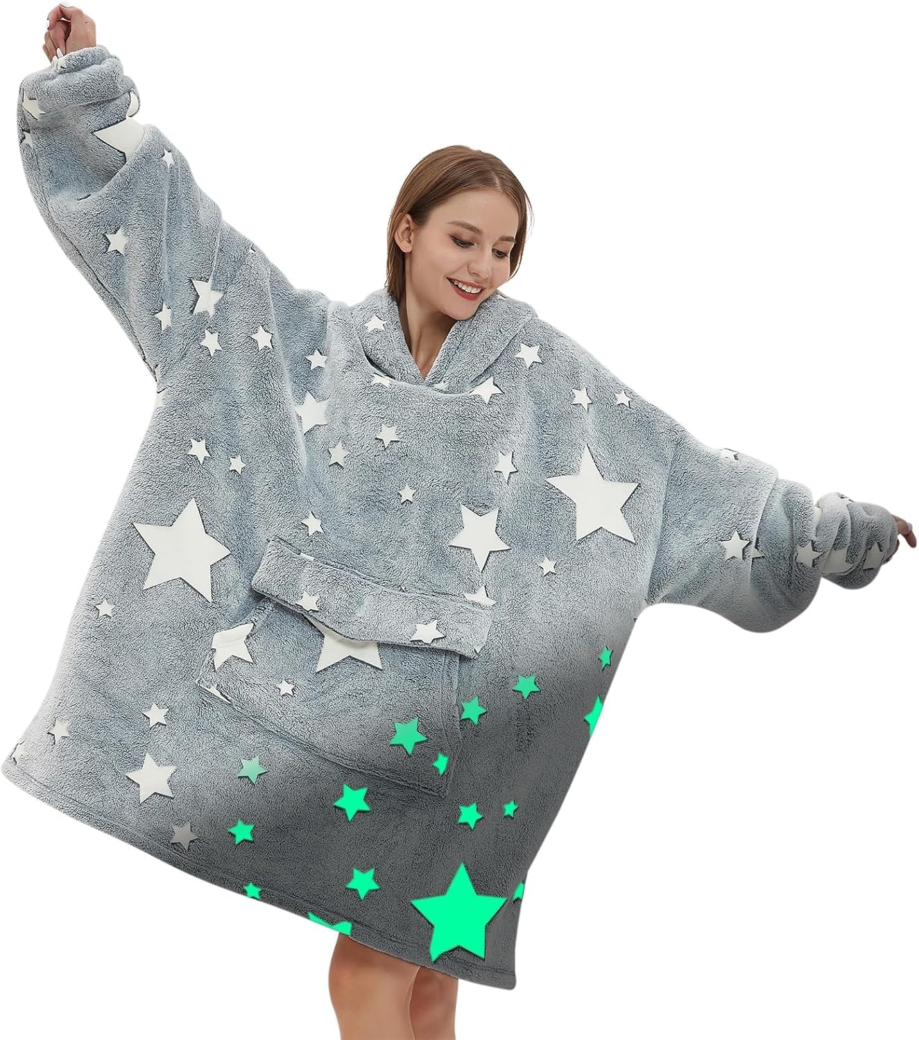 Mewkou - Manta con capucha de vestir para adultos, sudadera con capucha de forro polar sherpa de gran tamaño para mujeres y hombres, dinosaurio fósil que brilla en la oscuridad
