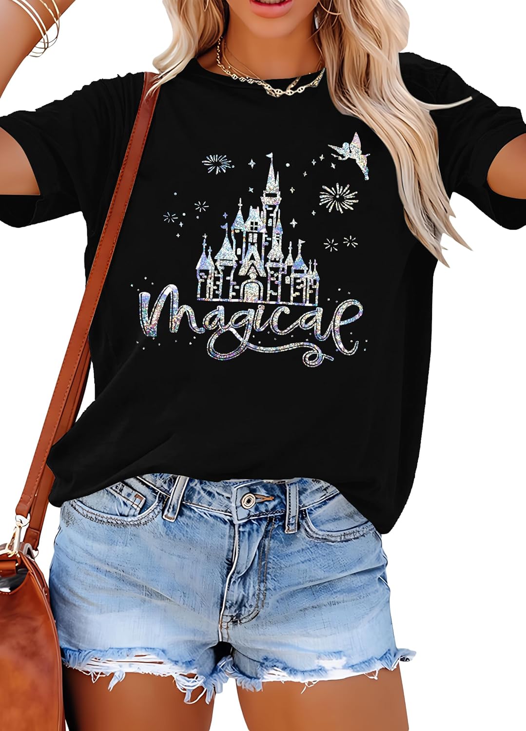 FRYAID Fantastical - Camisa de manga corta para mujer, diseño de teñido anudado Wonder World, diseño de teñido anudado