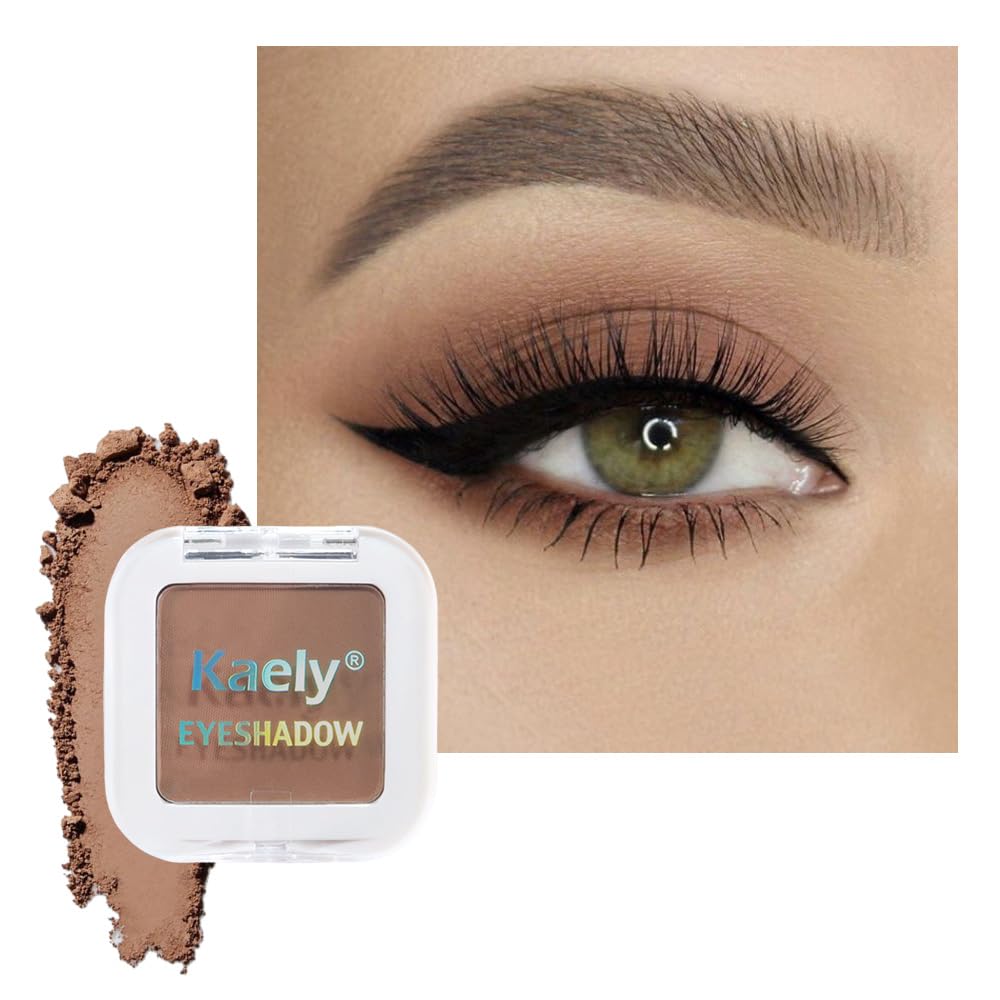 Kaely Maquillaje de sombra de ojos individual prensado, marrón nude claro mate altamente pigmentado, paleta de sombras de ojos monocromáticas altamente pigmentadas, mini sombra de ojos en polvo neutro impermeable, sombras para ojos, ligero mezclable, 13