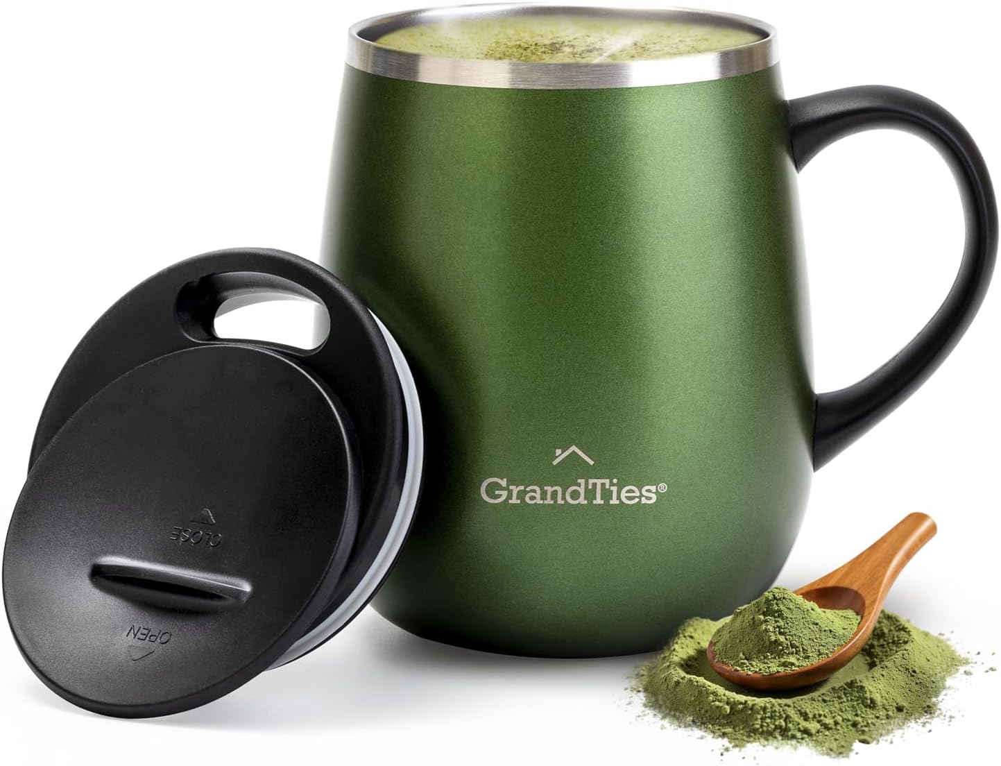 GRANDTIES 19 Colors Premium Vacuum Insulated Mug, 16.2 fl oz (460 ml), Mug with Easy Open Slide Lid, Stainless Steel, Double Wall Vacuum Insulation, Hot & Cold Protection, Popular in Office (Atlantis