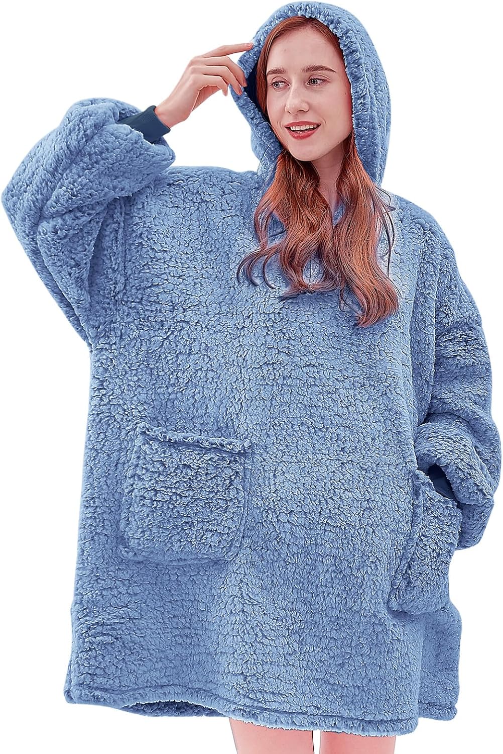 yescool - Cobija con capucha, sudadera de franela de forro polar sherpa para adultos, mujeres y hombres, talla única