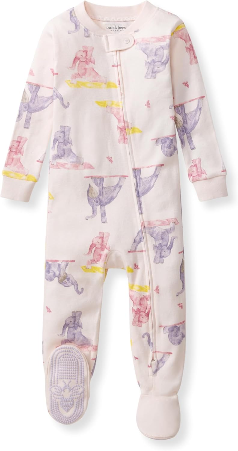 Burt's Bees Baby Pijama para niñas, 100% algodón orgánico, pijama de una pieza, overol con cremallera diagonal, ajuste cómodo