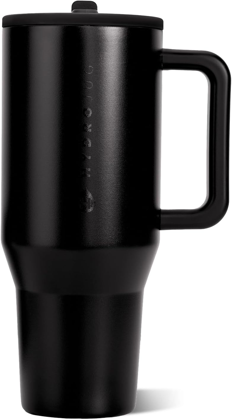 HydroJug Traveler - Botella de agua 32 oz con asa y pajilla abatible, apto para soporte para vasos, resistente a fugas, reutilizable, aislado, acero inoxidable y base de goma, unisex, rosado arena