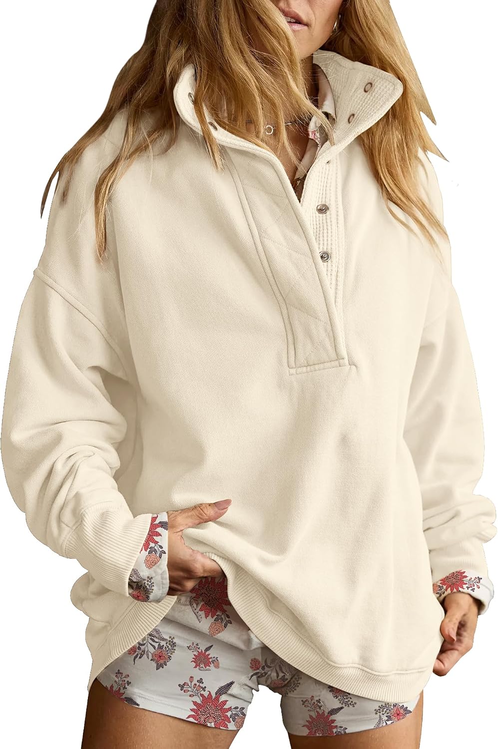 Gacaky - Sudadera para mujer de talla extragrande, informal, de manga larga, con botones, cuello Henley, ropa a la moda