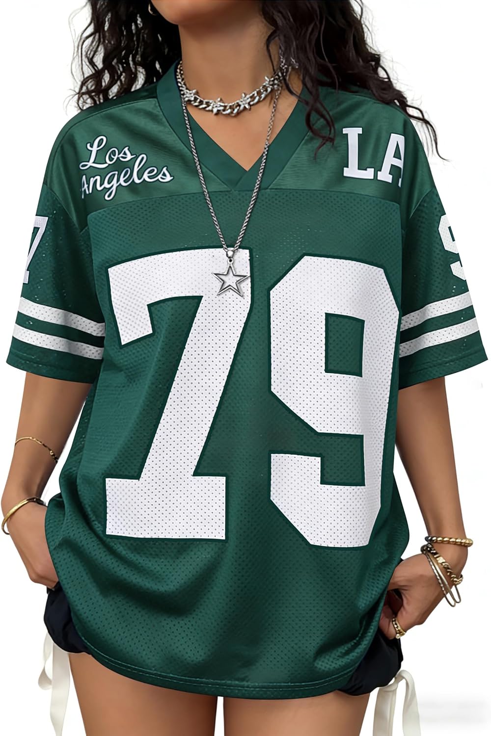 Camisetas de jersey para mujer, camisetas gráficas de gran tamaño, camisetas Y2K, cuello en V, lindas camisetas de calle, camiseta de fútbol