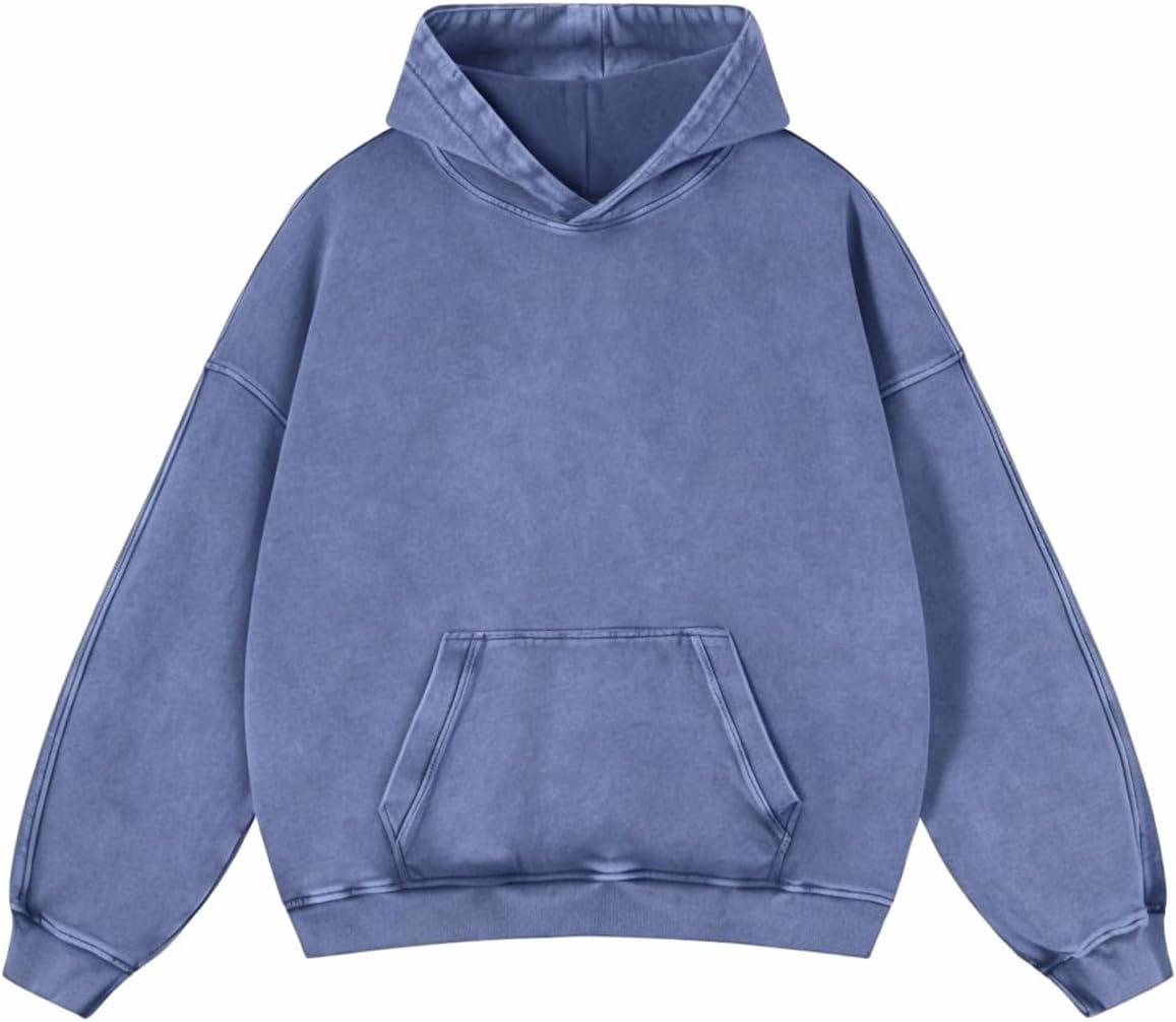 Adenorah Sudaderas con capucha de gran tamaño, para hombre, para otoño, con lavado ácido, liso, ropa urbana, de algodón, vintage