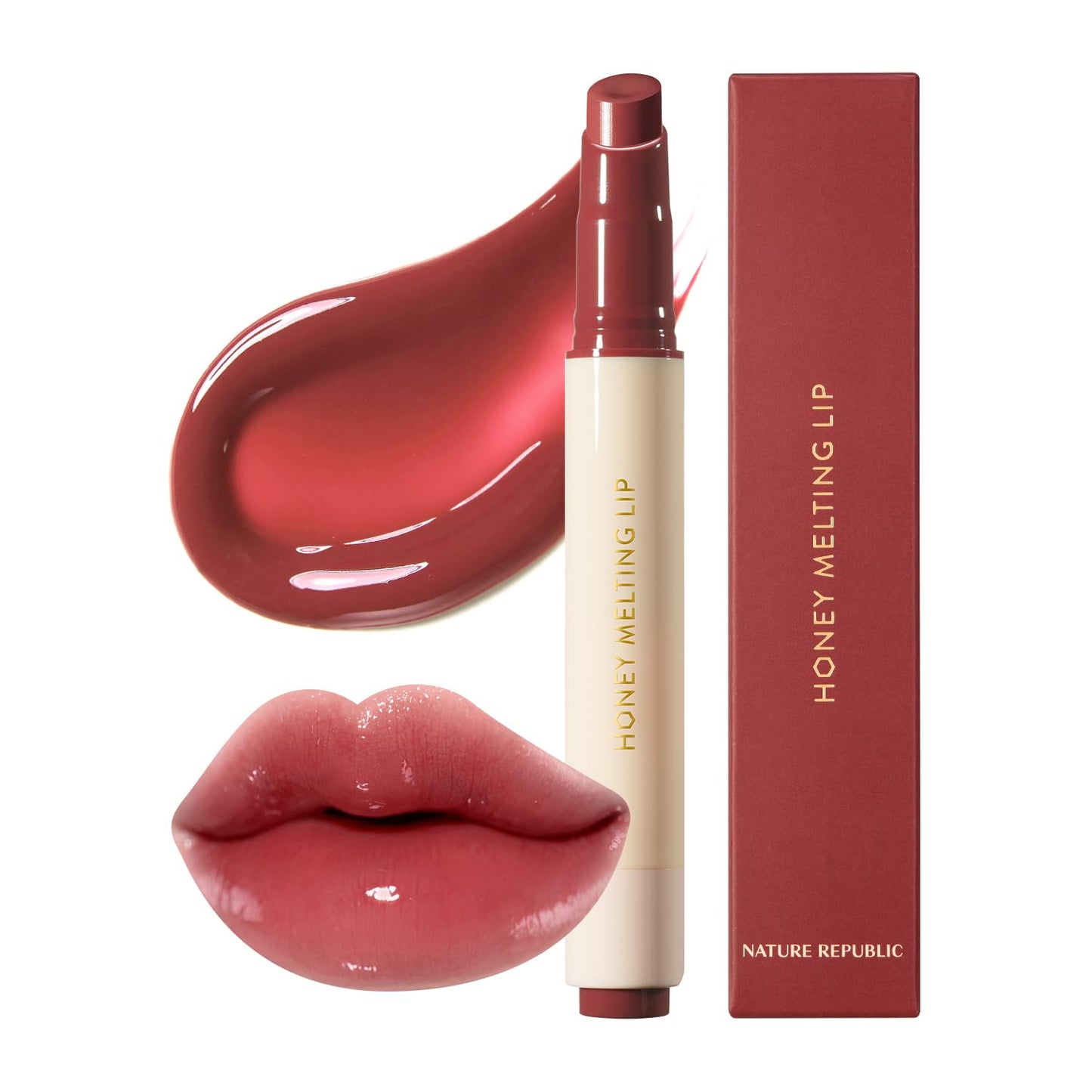 Nature Republic Labios de fusión de miel (03 BERRY) Palo de labios suave, brillo hidratante, bálsamos hidratantes, tinte transparente, brillo y acabado brillante, maquillaje coreano