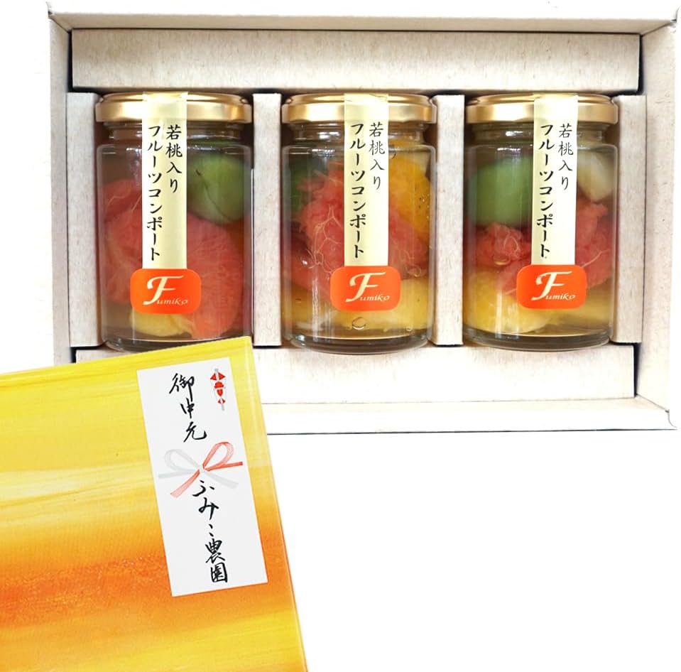 Fumiko Farm Sweets, Sweets, Housewarming Sweets, Gift, Gift, Present, Young Peach from Wakayama Prefecture, Fruit Mix Compot, 4.9 oz (140 g) x 4 Packs (Birthday Card Included)