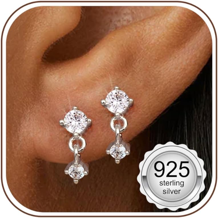 Adramata 925 Sterling Silver Earrings Women Girl Small Earrings Cubic Zirconia Hypoallergenic Piercing Ear Helix Tragus Earring Women Silver/Gold