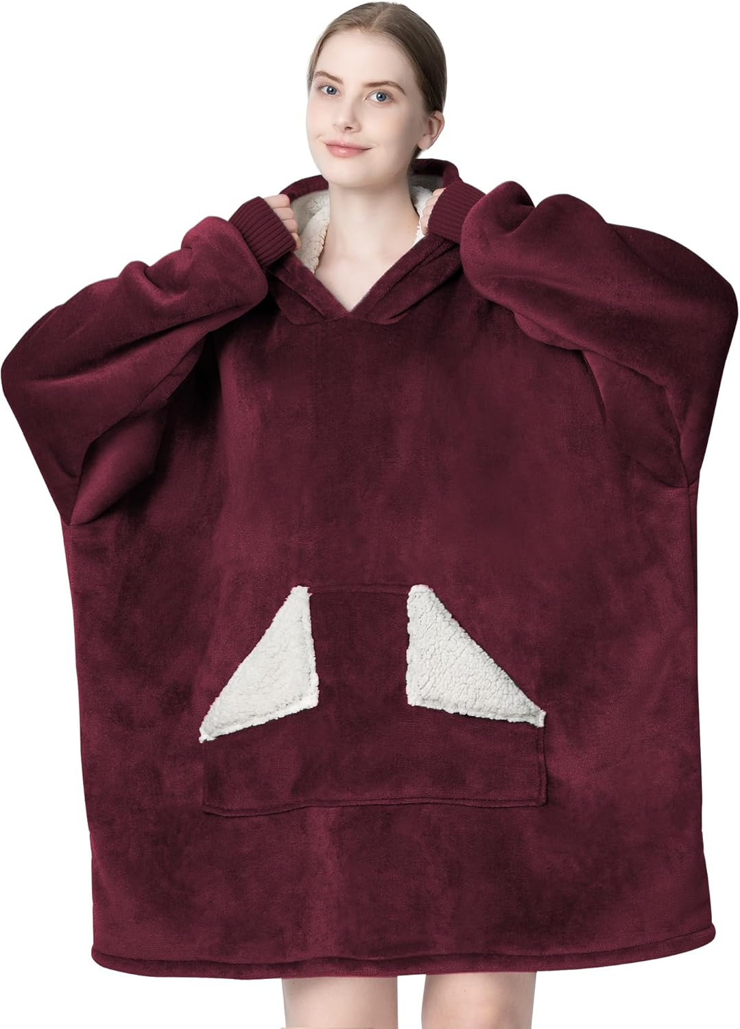 Touchat - Manta con capucha portátil, sudadera con capucha de forro polar sherpa de gran tamaño con bolsillo gigante y mangas para adulto, regalo de manta gris cálida y acogedora para mujeres