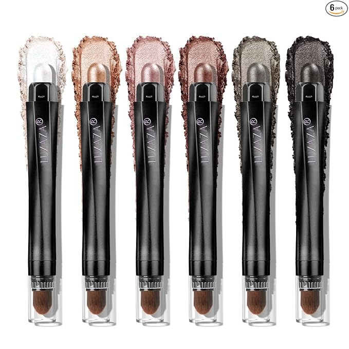 LUXAZA PRO Neutral Eyeshadow Stick Makeup 6PCS Set, Brown Nude Metallic Shimmer Matte Cream Eye Shadow Palette Eyeliner Brightener Pencil Crayon, Party Makeup - BROWN CANYON