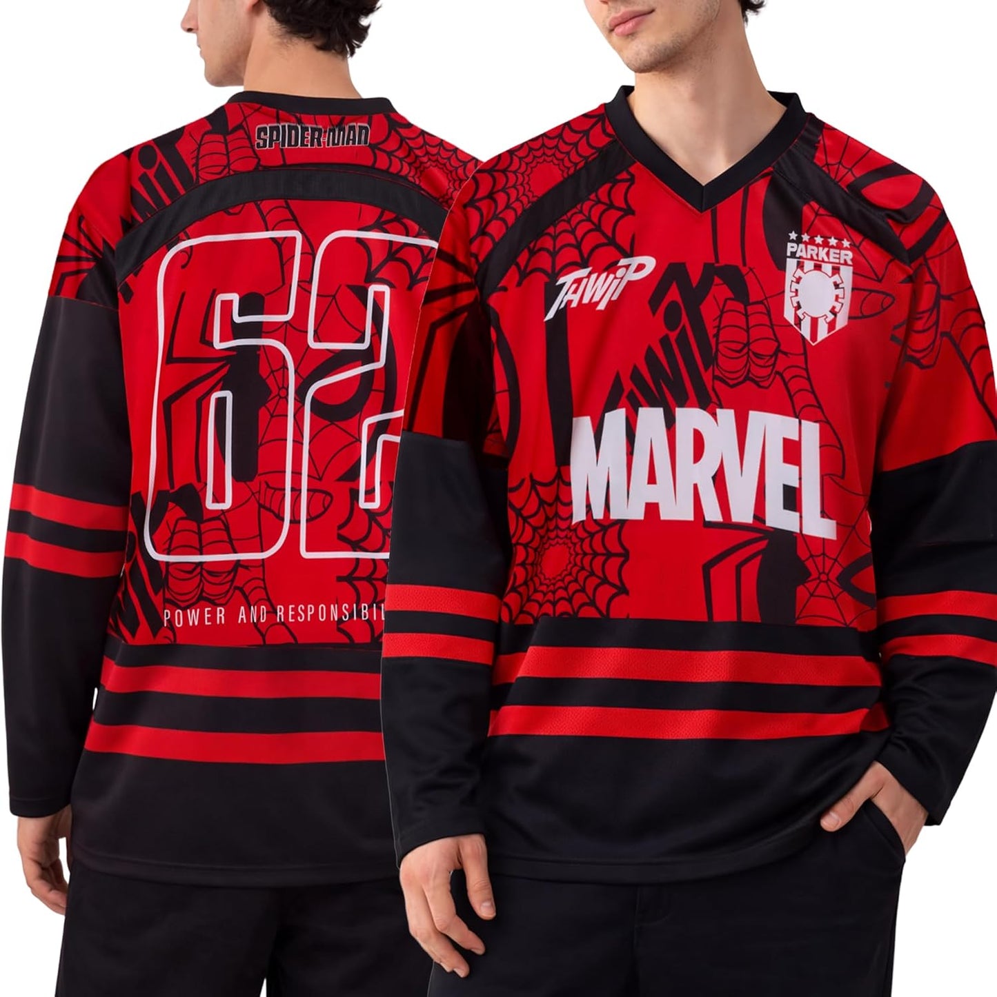 Marvel Jersey de hockey para hombre - Spider-Man Punisher y Mickey Mouse Camisetas clásicas de manga larga con gráfico de malla para hombres | Vibrant Marvel Graphics, Breathable Mesh Fabric, Long Sleeve, Relaxed Fit, Size Runs Large