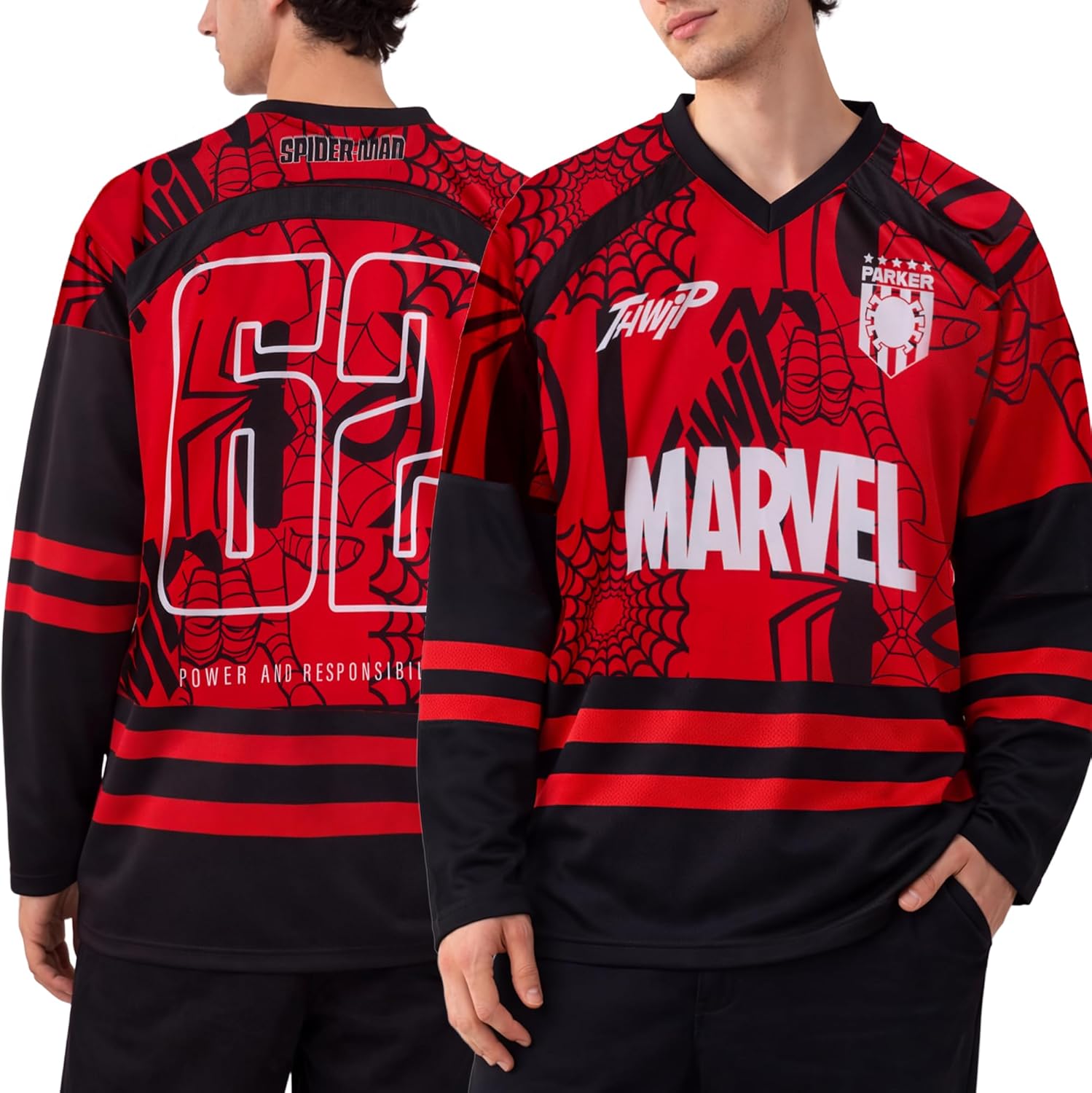 Marvel Jersey de hockey para hombre - Spider-Man Punisher y Mickey Mouse Camisetas clásicas de manga larga con gráfico de malla para hombres | Vibrant Marvel Graphics, Breathable Mesh Fabric, Long Sleeve, Relaxed Fit, Size Runs Large
