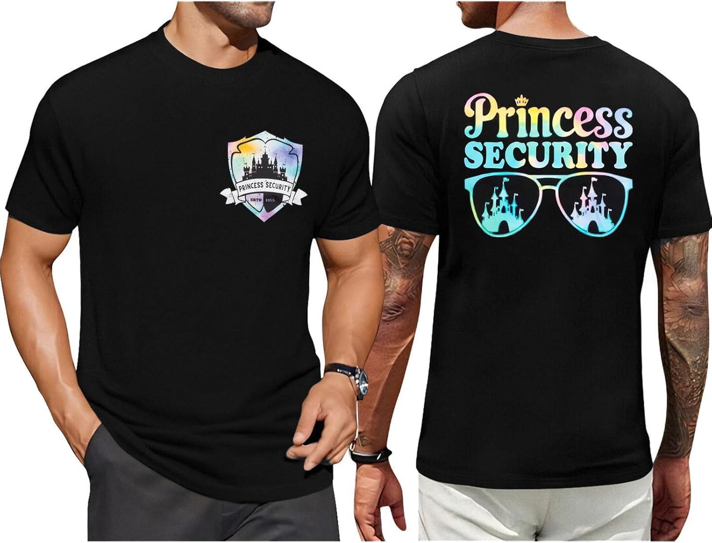 FRYAID Camiseta del Equipo de Seguridad de Princesas para Hombres Camiseta Mágica Reino Mágico Camisetas Papá Fiesta de Cumpleaños Viaje Familiar Tops de Manga Corta