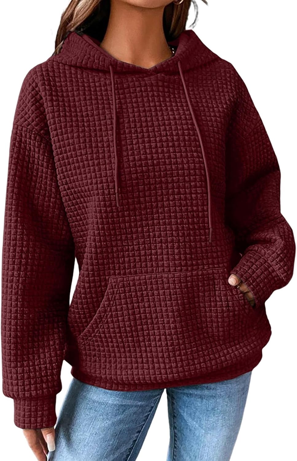 SHEWIN Sudaderas con capucha para mujer, casual, con cordón, estilo waffle, holgada, con bolsillo, 2026