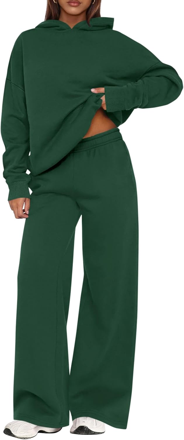 PRETTYGARDEN - Conjunto deportivo de 2 piezas para mujer, sudadera con capucha de manga larga, pantalones deportivos holgados y anchos, para otoño
