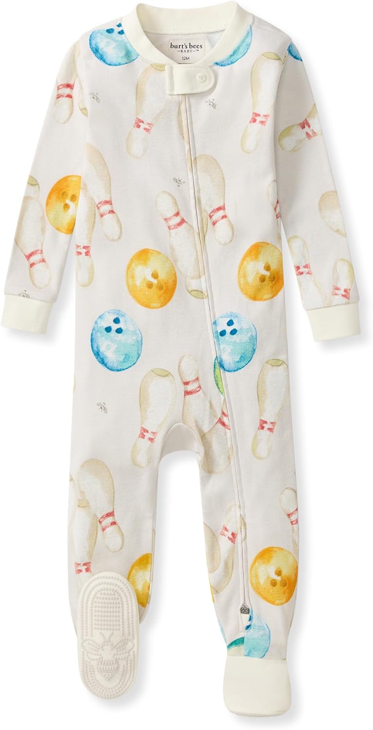 Burt's Bees Baby Pijama de algodón orgánico para niños, ajuste cómodo con pies | Convenient 2-way zip front sleeper pajama is equipped with non-slip bee grips for active littles on the move