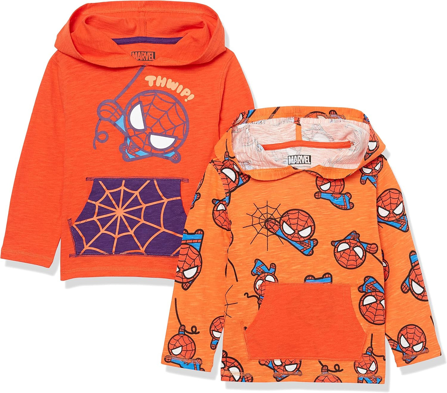 Essentials Disney | Marvel | Star Wars Camisetas con capucha ligera de manga larga para niños y bebés, paquete de 2