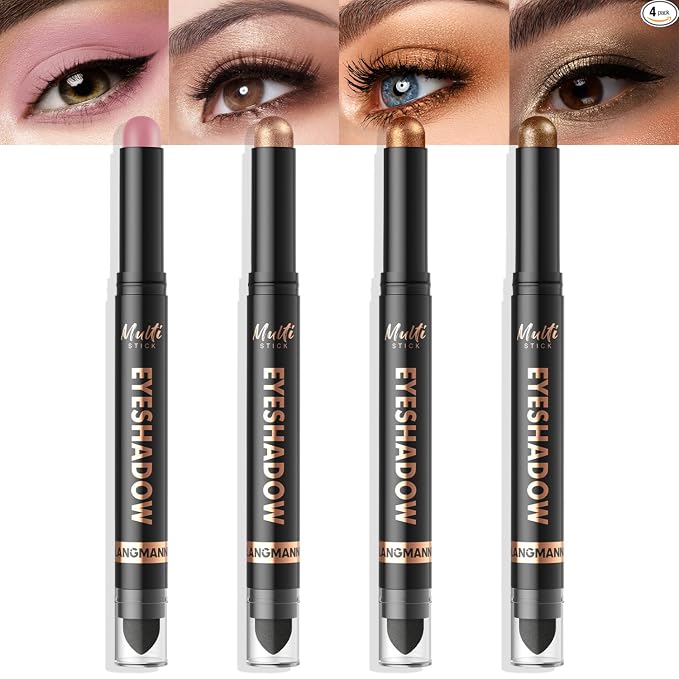 LANGMANNI 8Colors Dual-Ended Cream Eyeshadow Stick Set – Silky Smooth, Waterproof & Transfer-Proof, Built-in Blender Brush, All-Day Matte & Shimmer Wear Eye Makeup(#A)