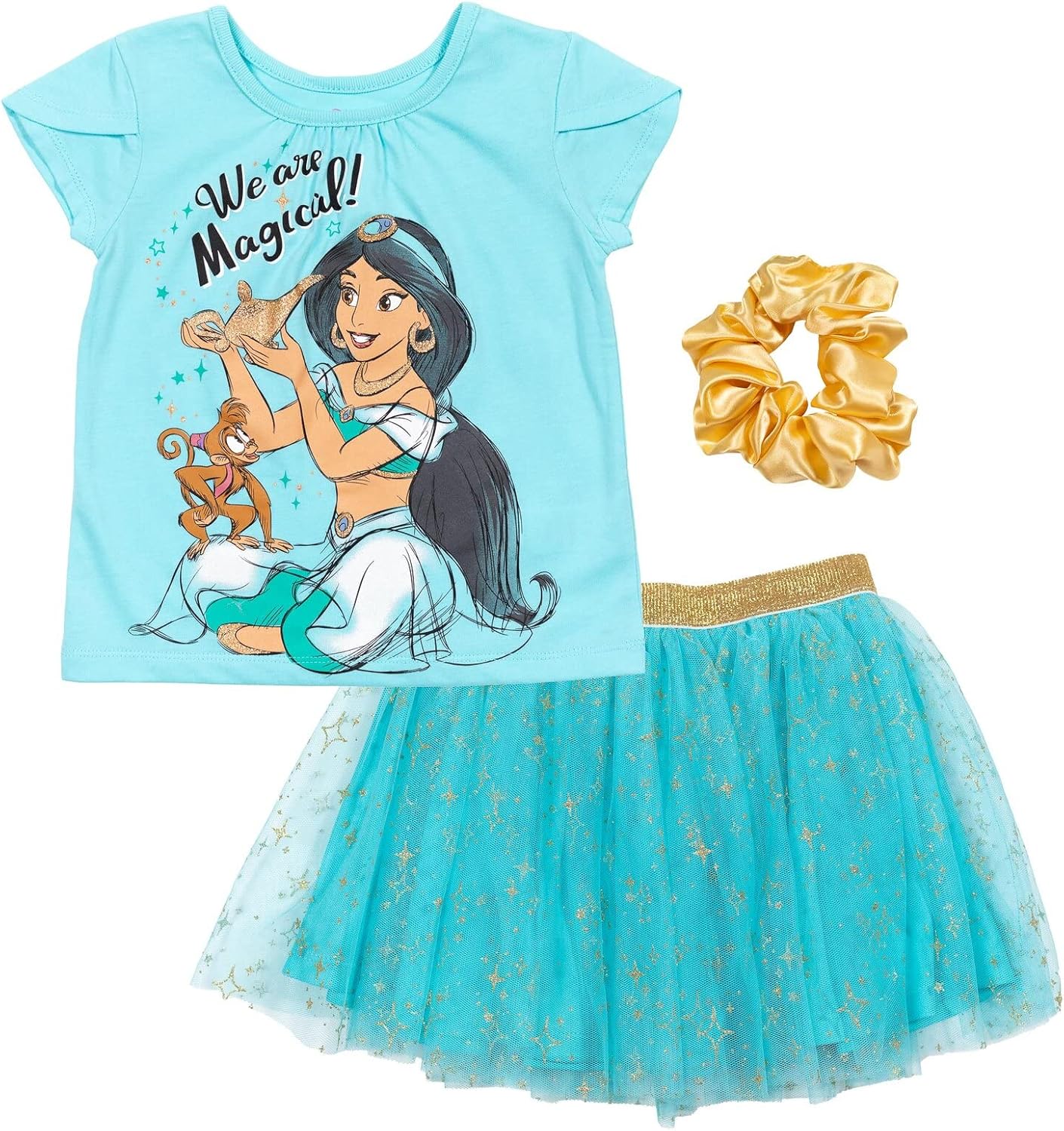 Disney Princess - Conjunto de camiseta y falda tutú para niña con coletero