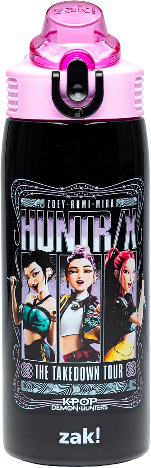 Zak Designs Disney Sage - Botella de agua para niños para la escuela o viajes, botella de agua de acero inoxidable de 19 onzas con pajita, asa y tapa de boquilla desplegable a prueba de fugas (Stitch)