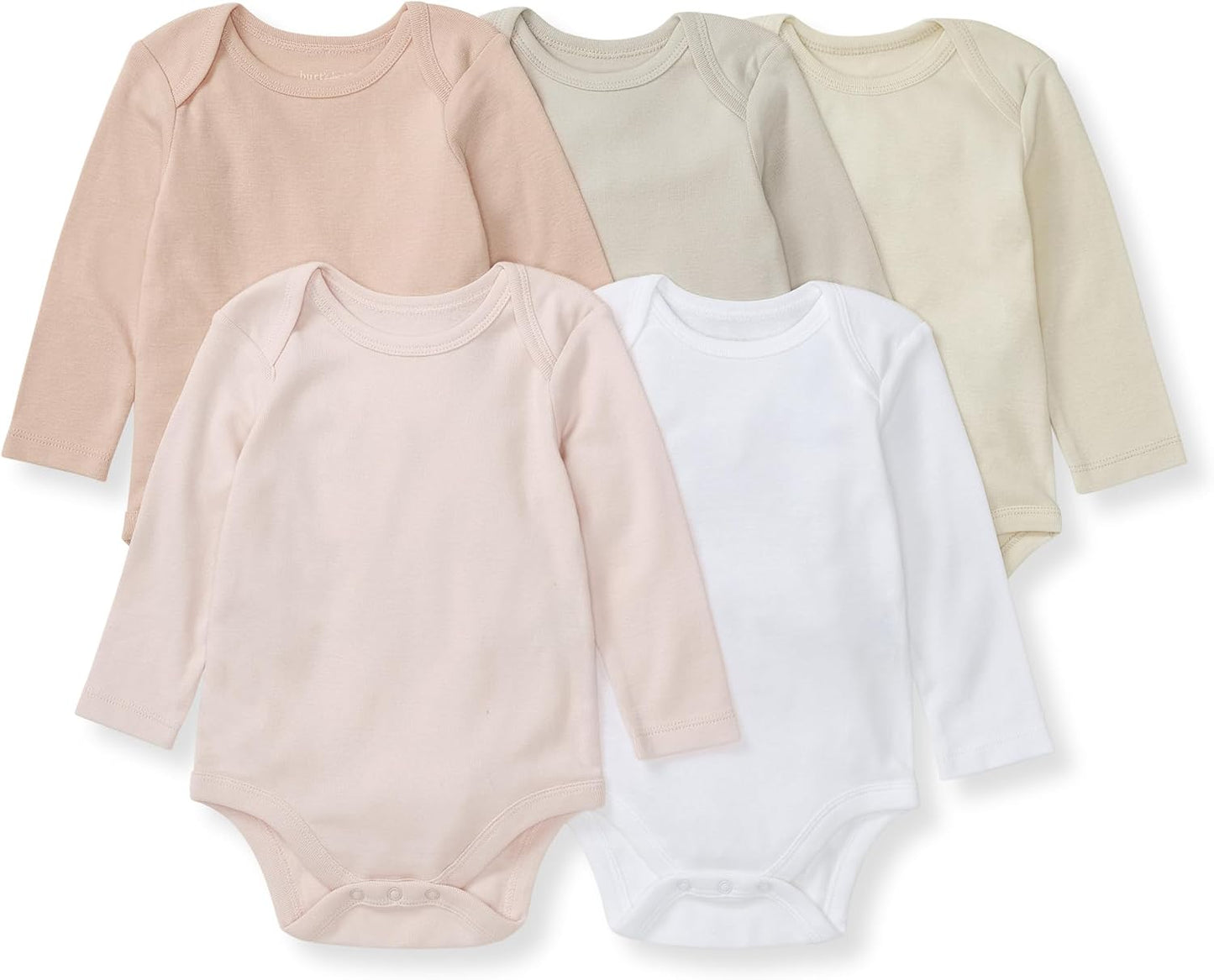 Burt's Bees Baby Body unisex, ropa de dormir orgánica de manga corta, paquete de 5 | Essential baby bodysuit pack featuring an easy-on and off lap-shoulder neck design for stress-free daily outfitting