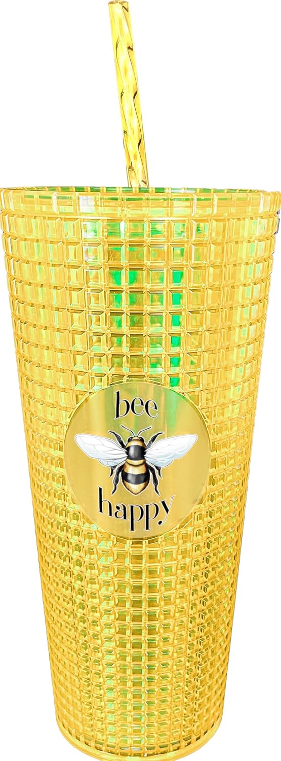Spoontiques Peanuts Vaso de diamantes, 20 oz - Vaso texturizado con pajita, aislamiento de doble pared, sin BPA - Snoopy