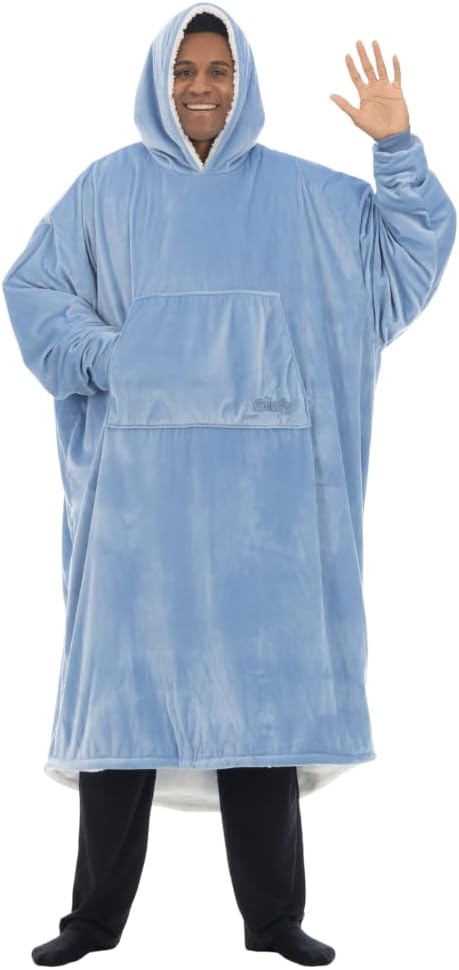 THE COMFY Original - Manta de forro polar de microfibra con forro sherpa, diseño de gran tamaño con capucha y bolsillo de Shark Tank