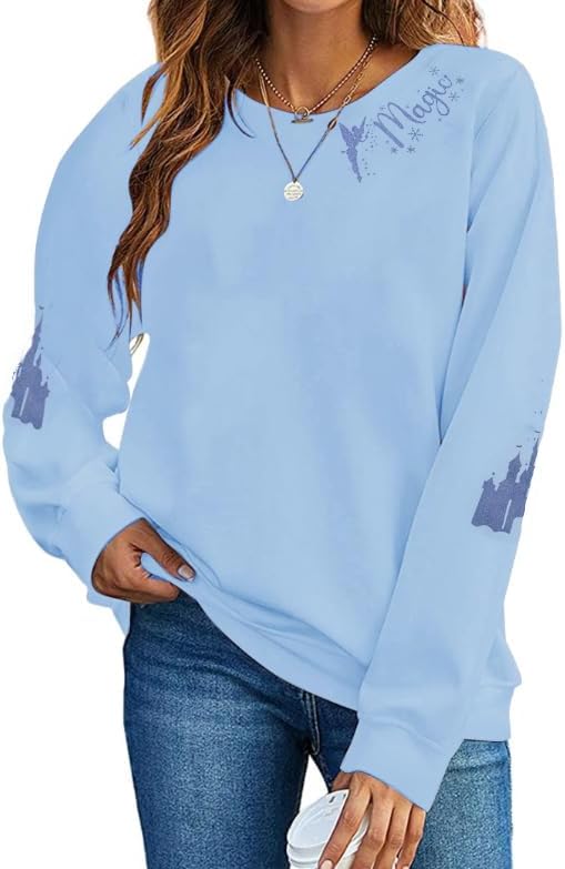 UNIQUENOE Magic Kingdom Sudaderas para mujer, camiseta mágica para vacaciones familiares, camiseta de manga larga con gráfico de castillo