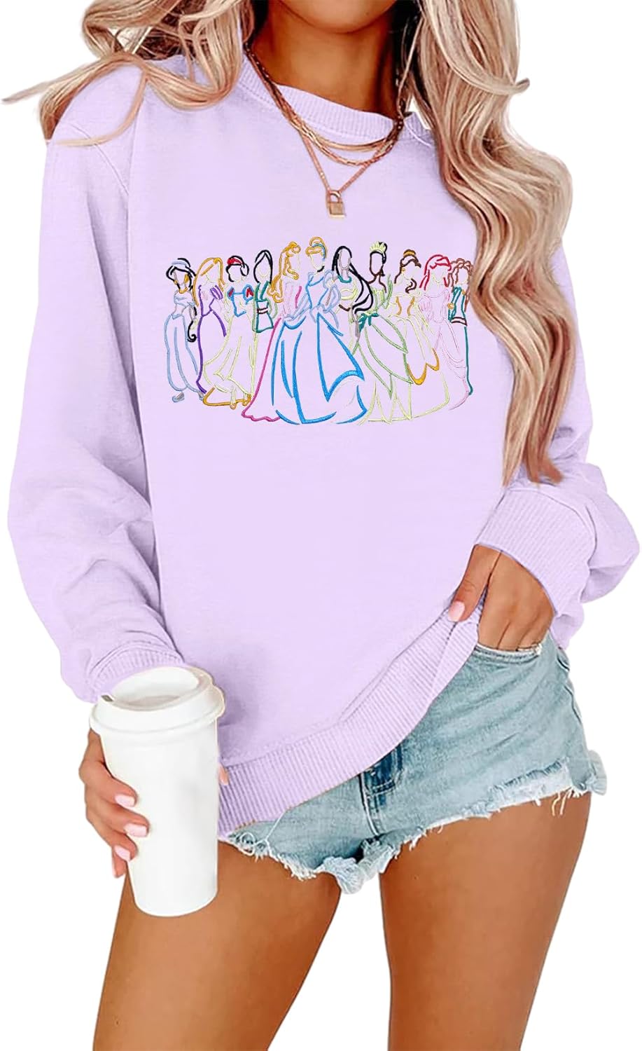 BANGELY Sudadera mágica para mujer, lindo suéter de princesa mágica bordado, camisa de vacaciones para la familia, camiseta casual de manga larga