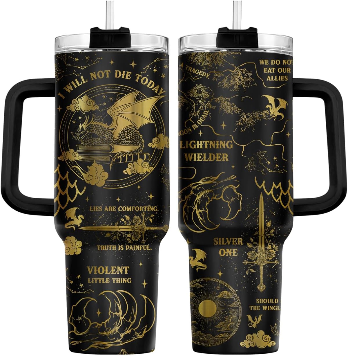 34HD Lord Fantasy Adventure - Vaso de café con aislamiento de acero inoxidable de 40 onzas, taza de viaje con asa y tapa para pajilla, segunda taza de café, regalos para amantes de los libros