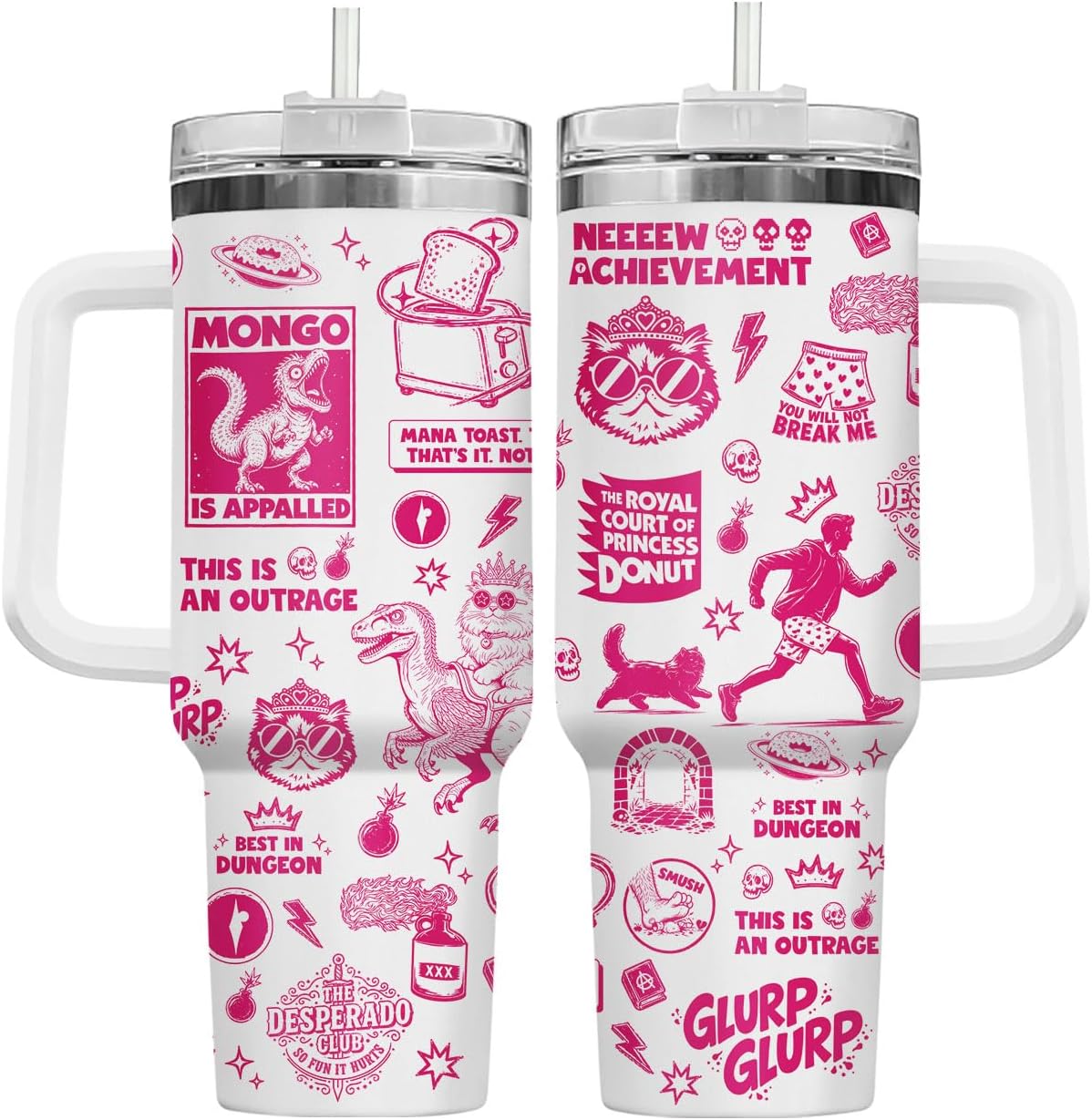 34HD Vaso de princesa rana de 40 onzas, taza de viaje aislada de acero inoxidable con asa y tapa con pajilla, regalo de cumpleaños, taza de películas de princesa de cuento de hadas para mujer