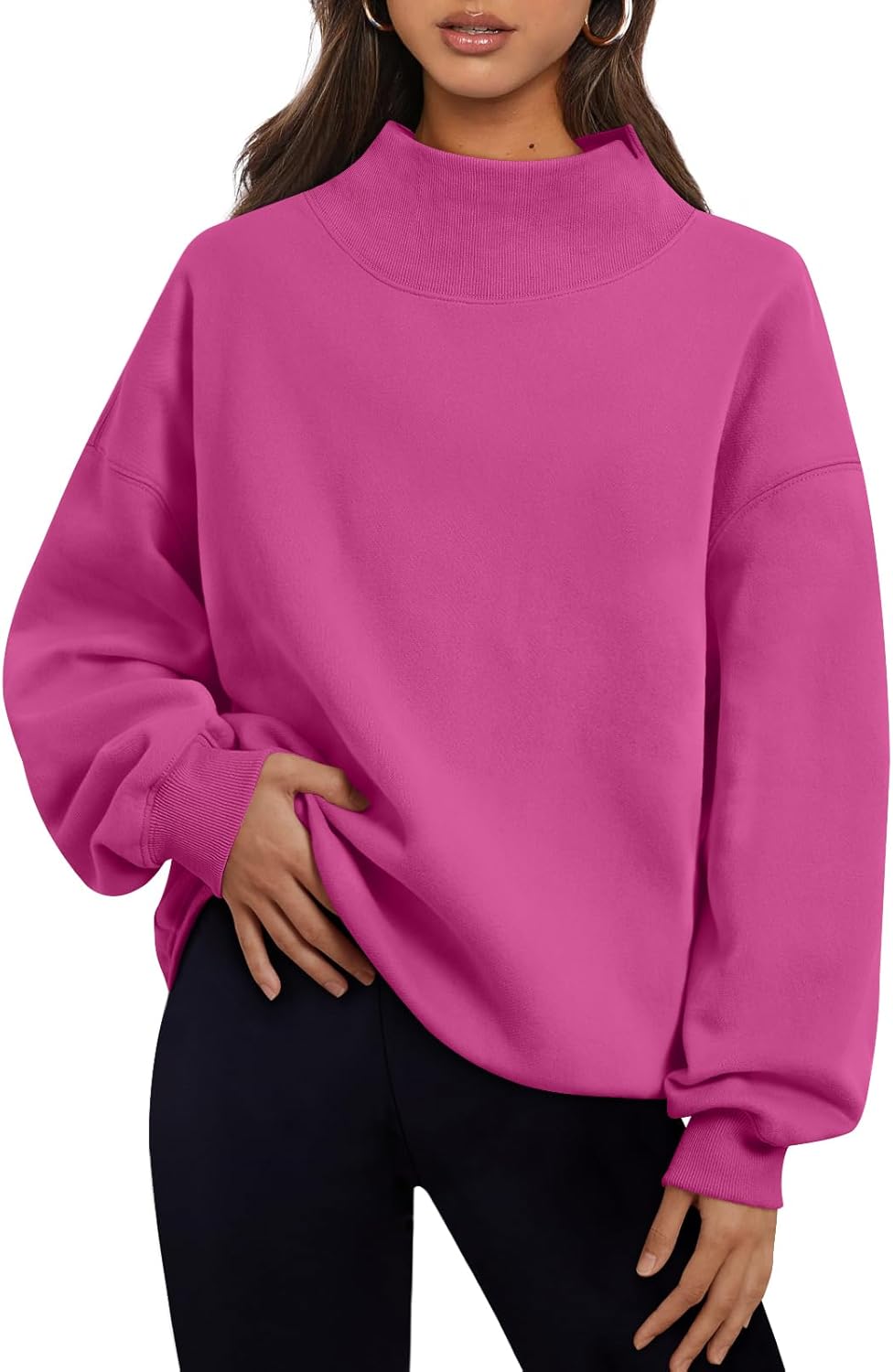 Trendy Queen - Sudaderas de gran tamaño para mujer, cuello alto, manga larga, sudaderas con capucha para otoño, ropa 2024 | Fall Fashion Clothes 2026,Long Sleeve Tops,Comfort Soft Fleece,Travel Casual Work Lounge Daily Outfit