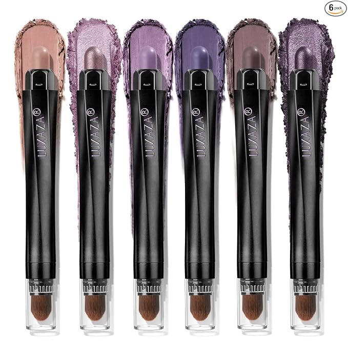 LUXAZA PRO Neutral Eyeshadow Stick Makeup 6PCS Set, Brown Nude Metallic Shimmer Matte Cream Eye Shadow Palette Eyeliner Brightener Pencil Crayon, Party Makeup - BROWN CANYON