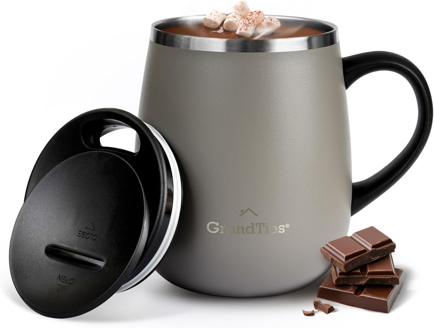 GRANDTIES 19 Colors Premium Vacuum Insulated Mug, 16.2 fl oz (460 ml), Mug with Easy Open Slide Lid, Stainless Steel, Double Wall Vacuum Insulation, Hot & Cold Protection, Popular in Office (Atlantis