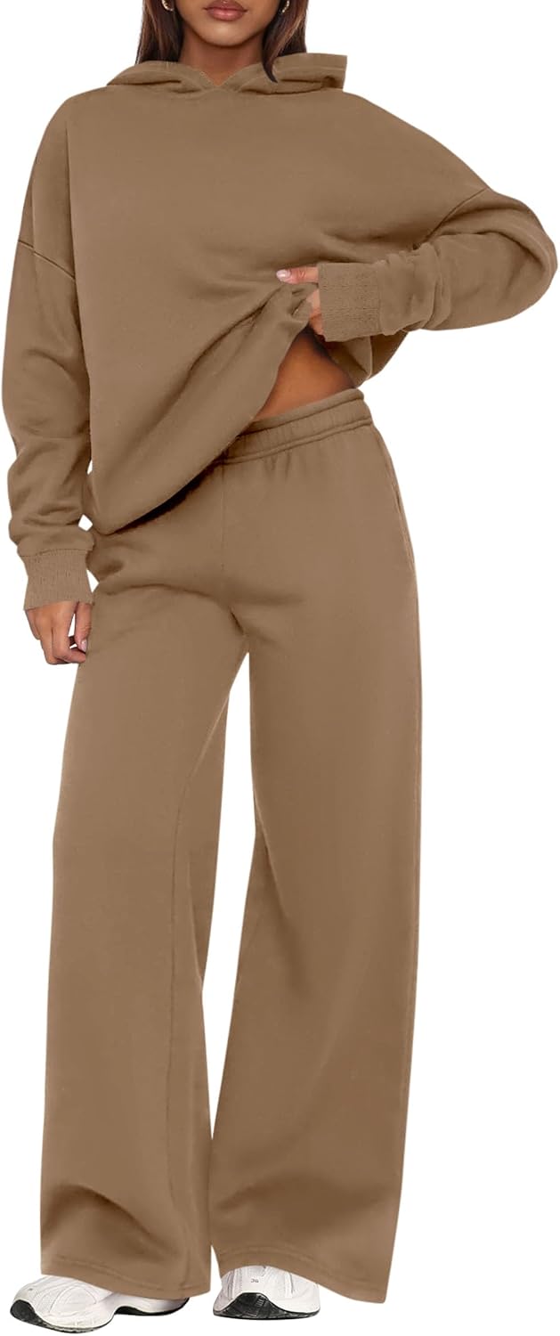 PRETTYGARDEN - Conjunto deportivo de 2 piezas para mujer, sudadera con capucha de manga larga, pantalones deportivos holgados y anchos, para otoño