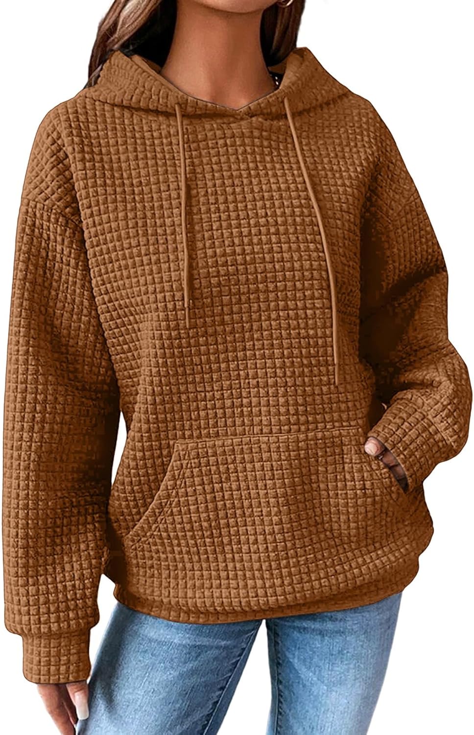 SHEWIN Sudaderas con capucha para mujer, casual, con cordón, estilo waffle, holgada, con bolsillo, 2026