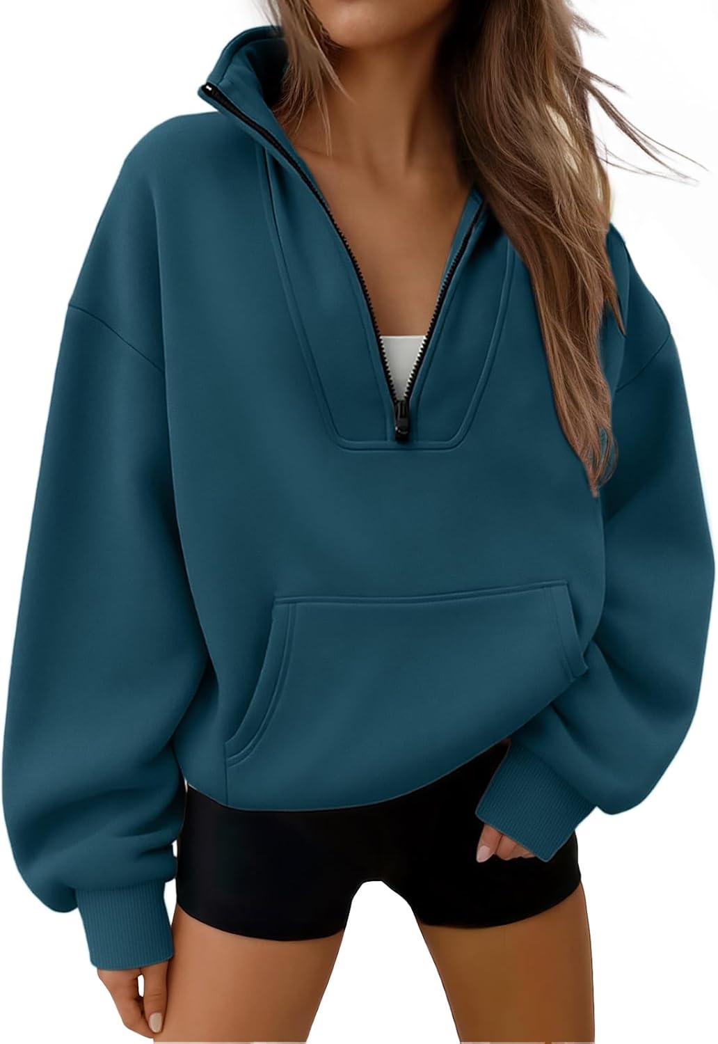 Trendy Queen - Sudaderas con medio cierrey capucha de gran tamaño, comoda, extragrande, para otoño, Y2K, ropa de invierno, 2024