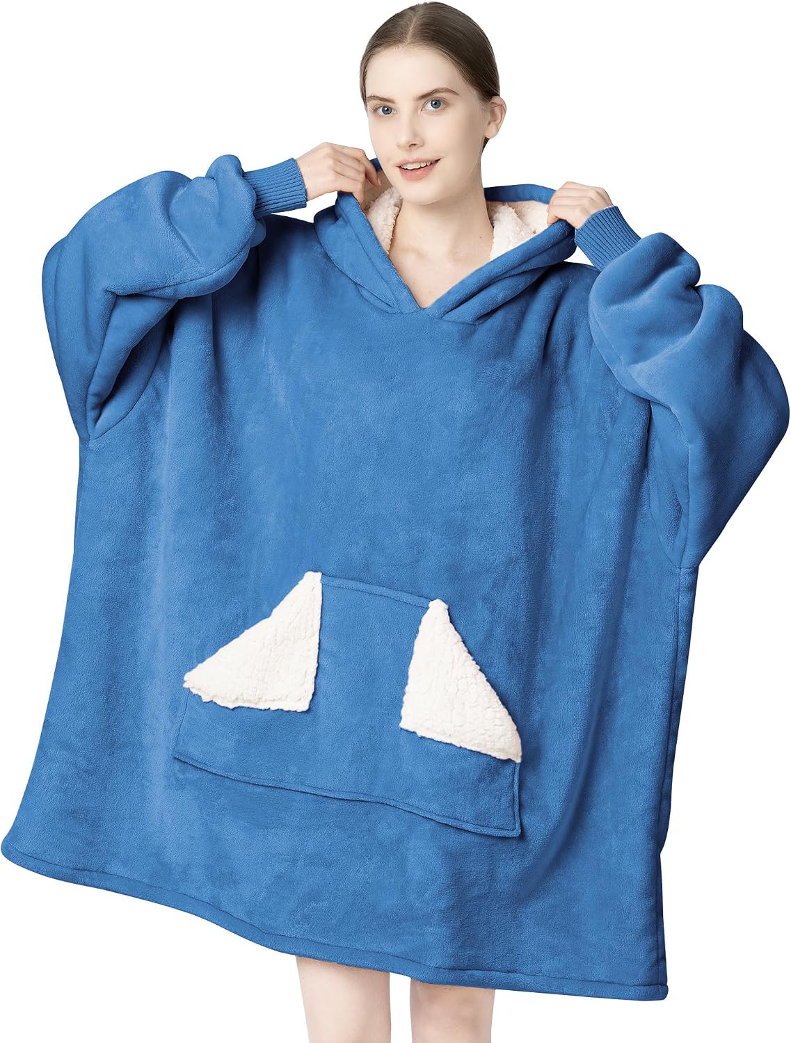 Touchat - Manta con capucha portátil, sudadera con capucha de forro polar sherpa de gran tamaño con bolsillo gigante y mangas para adulto, regalo de manta gris cálida y acogedora para mujeres