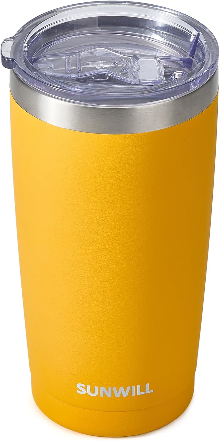SUNWILL Vaso de café de viaje de 20 onzas, taza aislada con tapa, taza de acero inoxidable para exteriores, recubrimiento en polvo, color azul rey