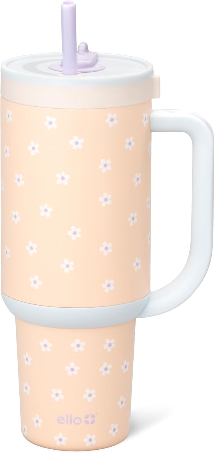 Ello Oasis - Vaso de 30 onzas con asa y pajita retráctil | Taza reutilizable de acero inoxidable aislada 100% a prueba de fugas, regalos para adolescentes, mujeres y hombres | Mantiene el frío durante